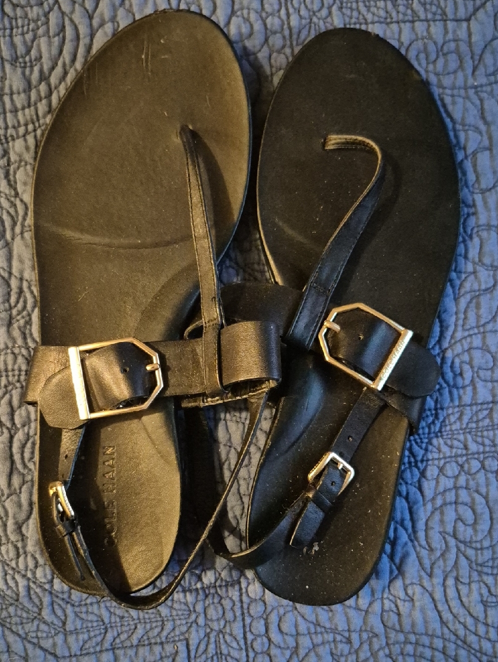 Black Strappy Buckle Flat Sandals
